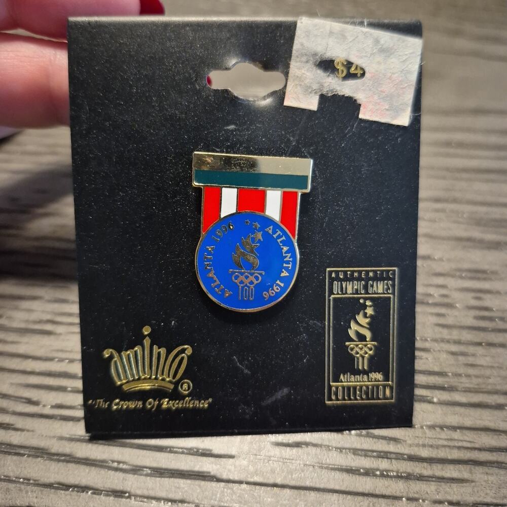 Olympics Pin 1996 Atlanta Badge Enamel Red White Blue Officially Licensed